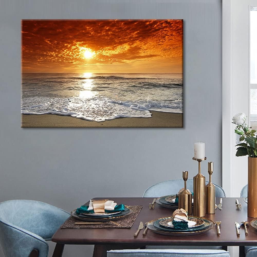 36×24″ Coastal Beach Wave Framed Canvas Wall Art – Ready to Hang