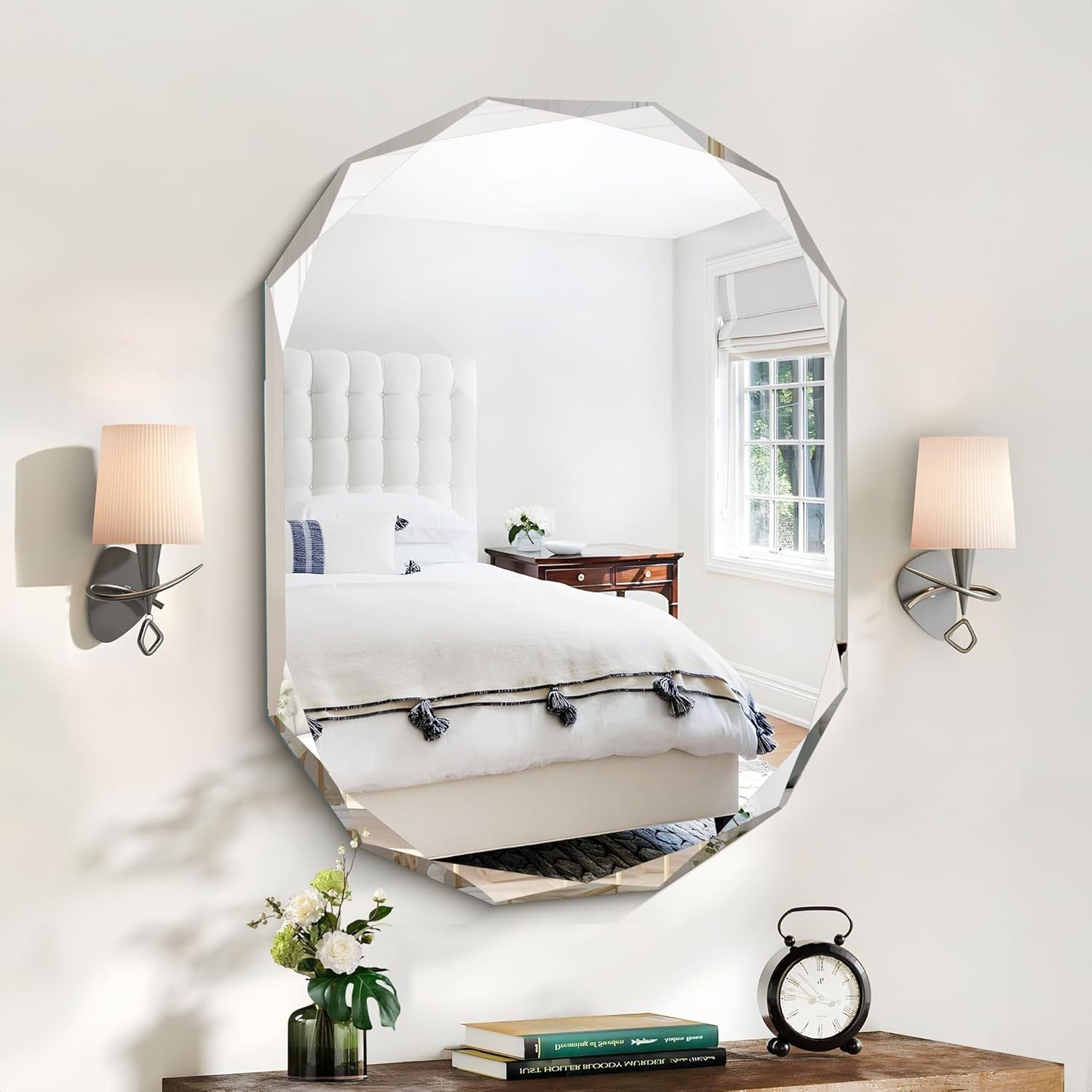 Frameless Diamond Edge Bathroom Mirror 76x91 cm Easy Wall Mount