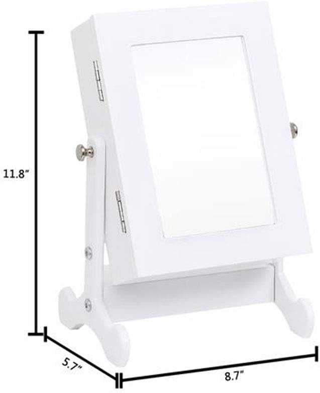 White Desktop Vanity Mirror Jewellery Cabinet Organizer Portable Storage
