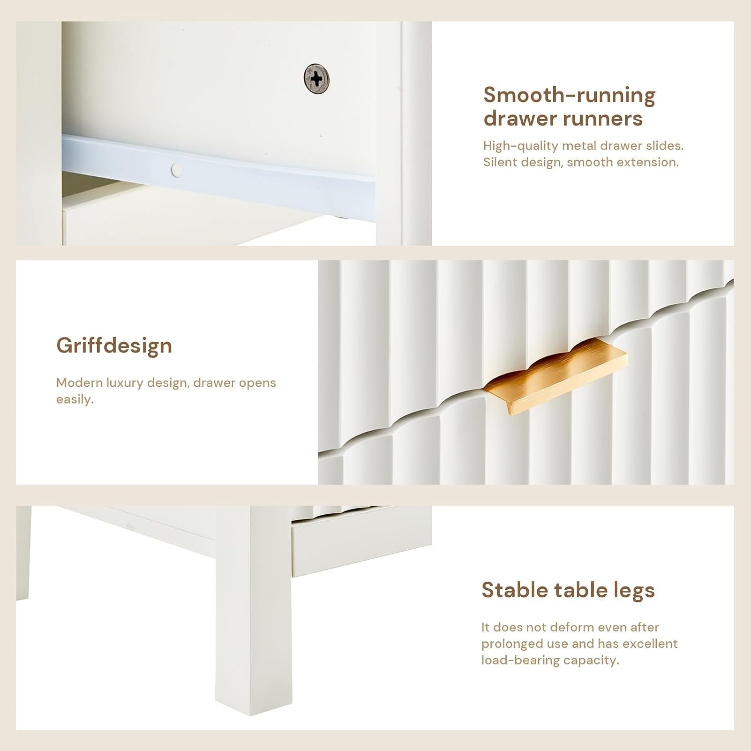 Set of 2 Modern White Bedside Tables with USB Charging Ports, 2 Drawers 60x50cm