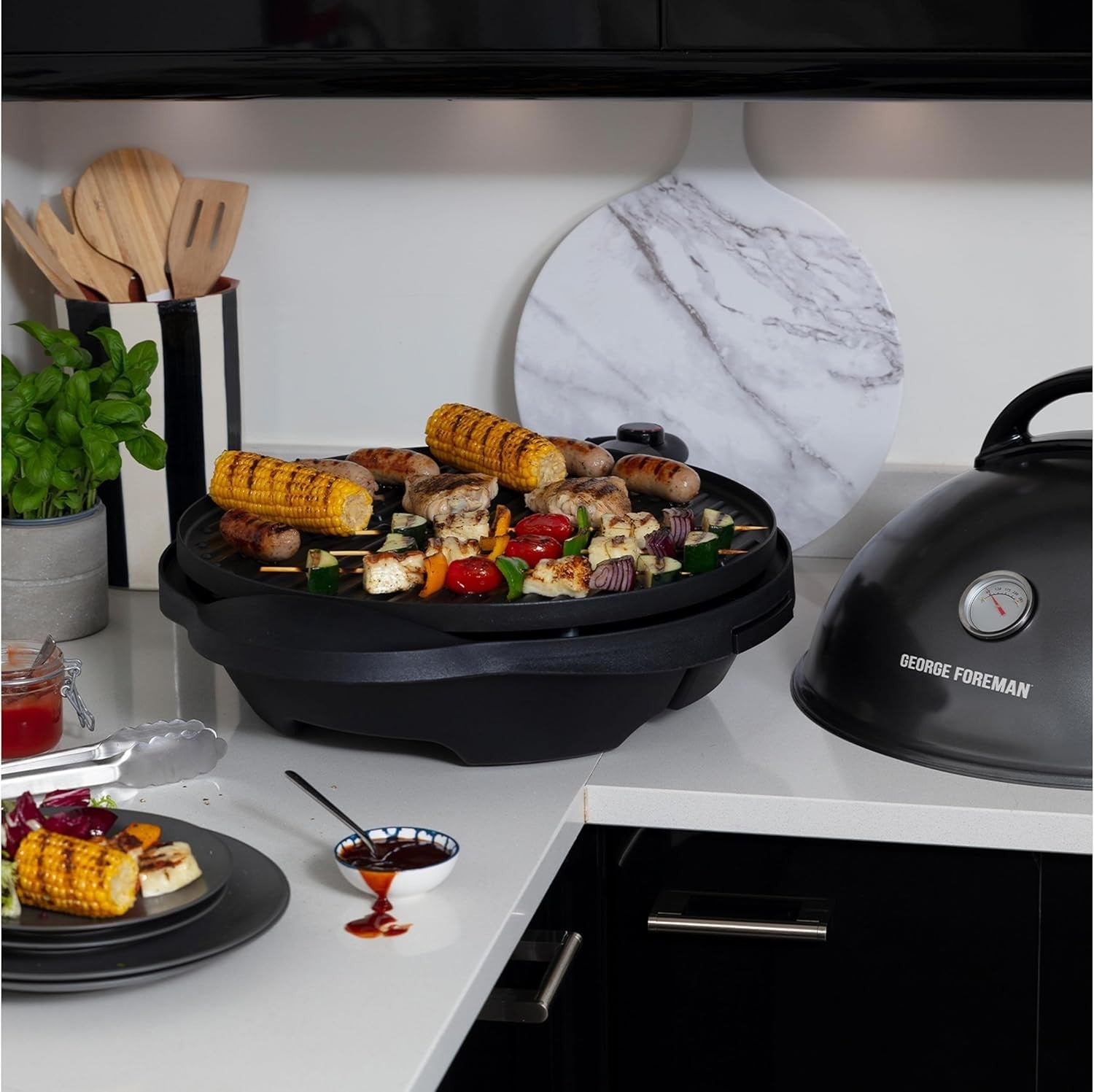 Electric BBQ Grill with Stand | Indoor Outdoor Non-Stick Barbecue 2400W