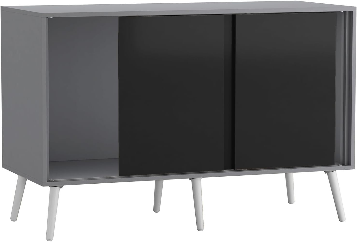 Modern 3-Door Sliding Sideboard Storage Cabinet Grey with White Wooden Legs