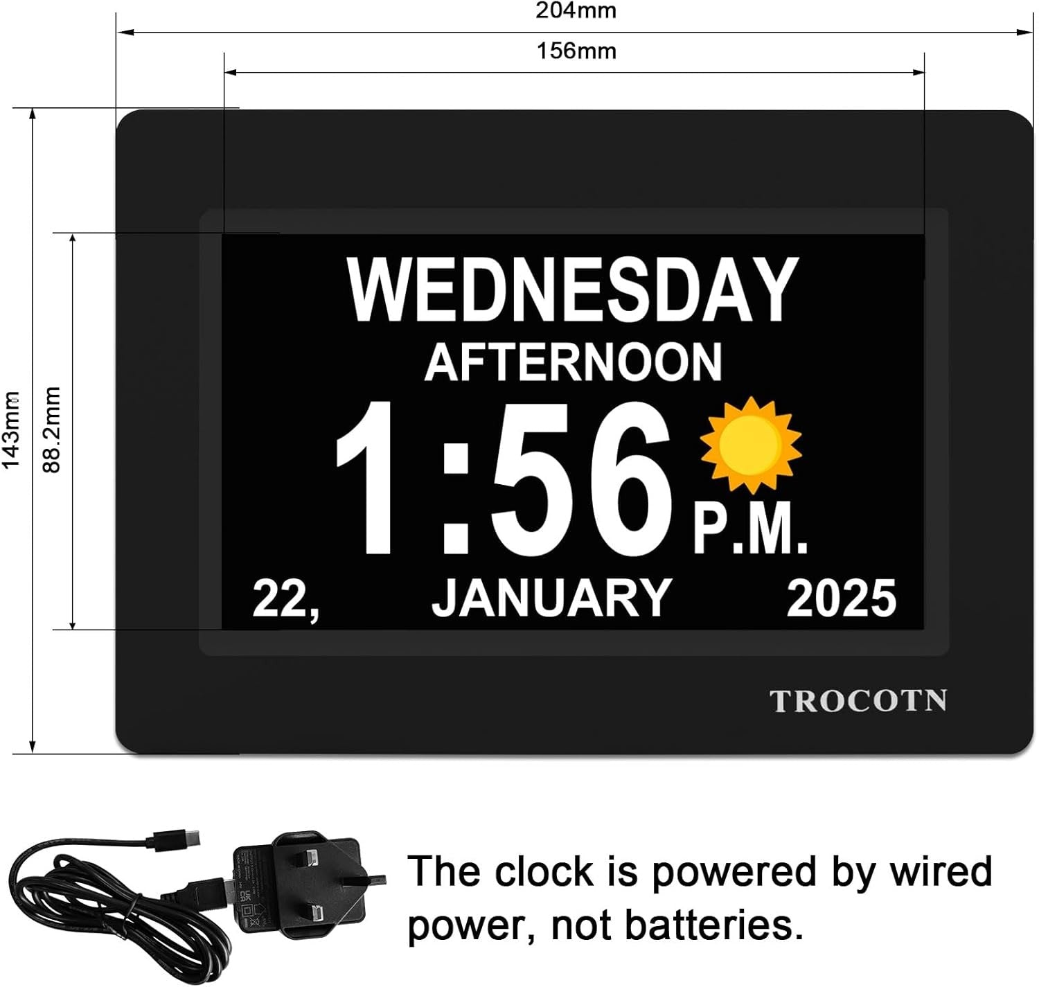 7” Dementia Digital Clock Large Day Date Display Auto Dimming Elderly