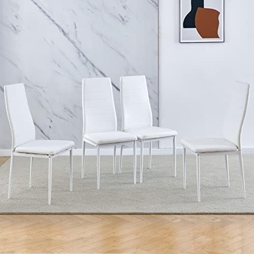 Square Glass Dining Table Set 4 Chairs Modern Space Saving Black White Leather