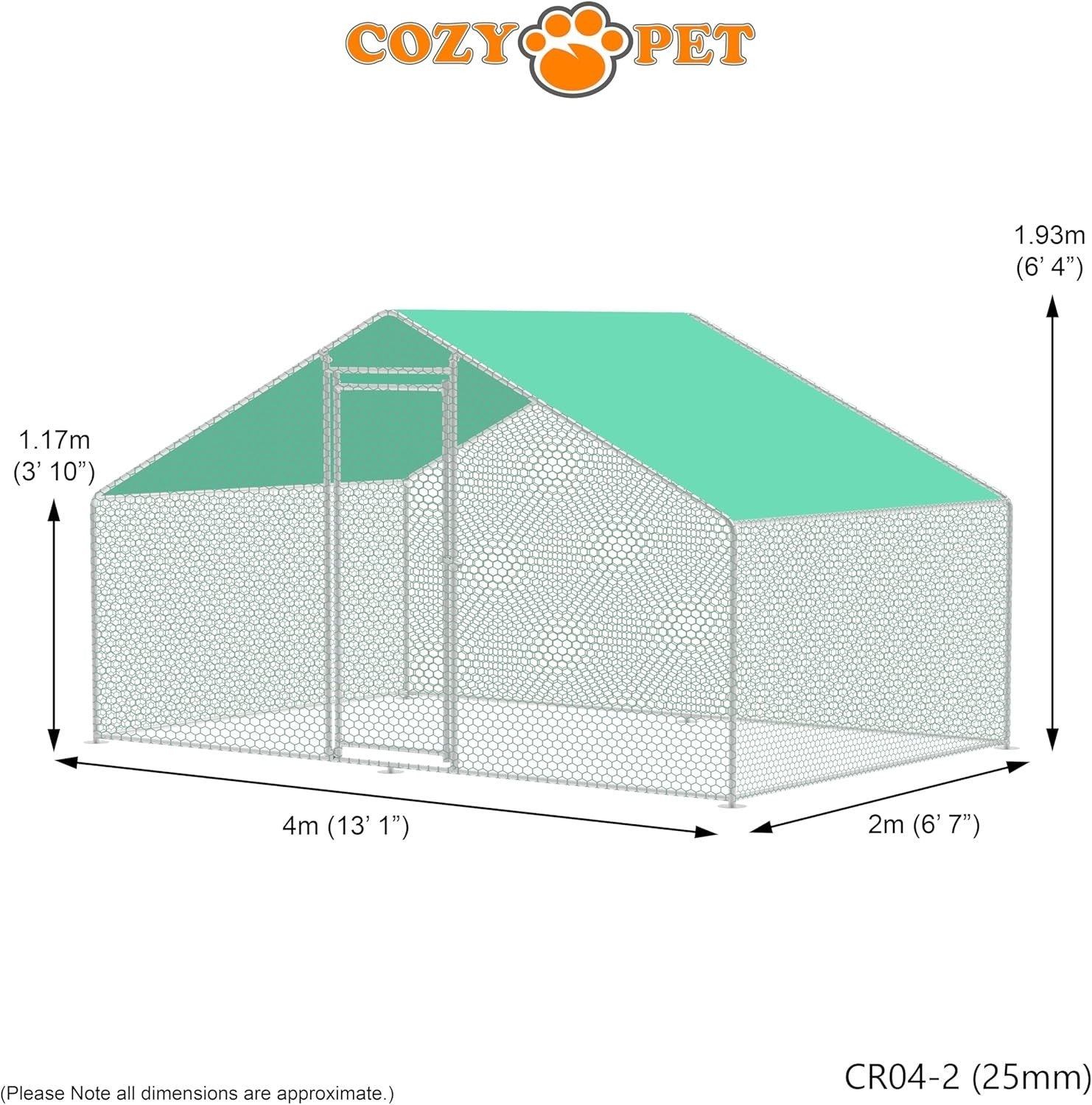 4x2m Walk In Chicken Run 25mm Steel Heavy Duty Pen