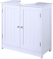 White Under Sink Bathroom Cabinet – 2 Door Vanity Cupboard with Storage Shelves