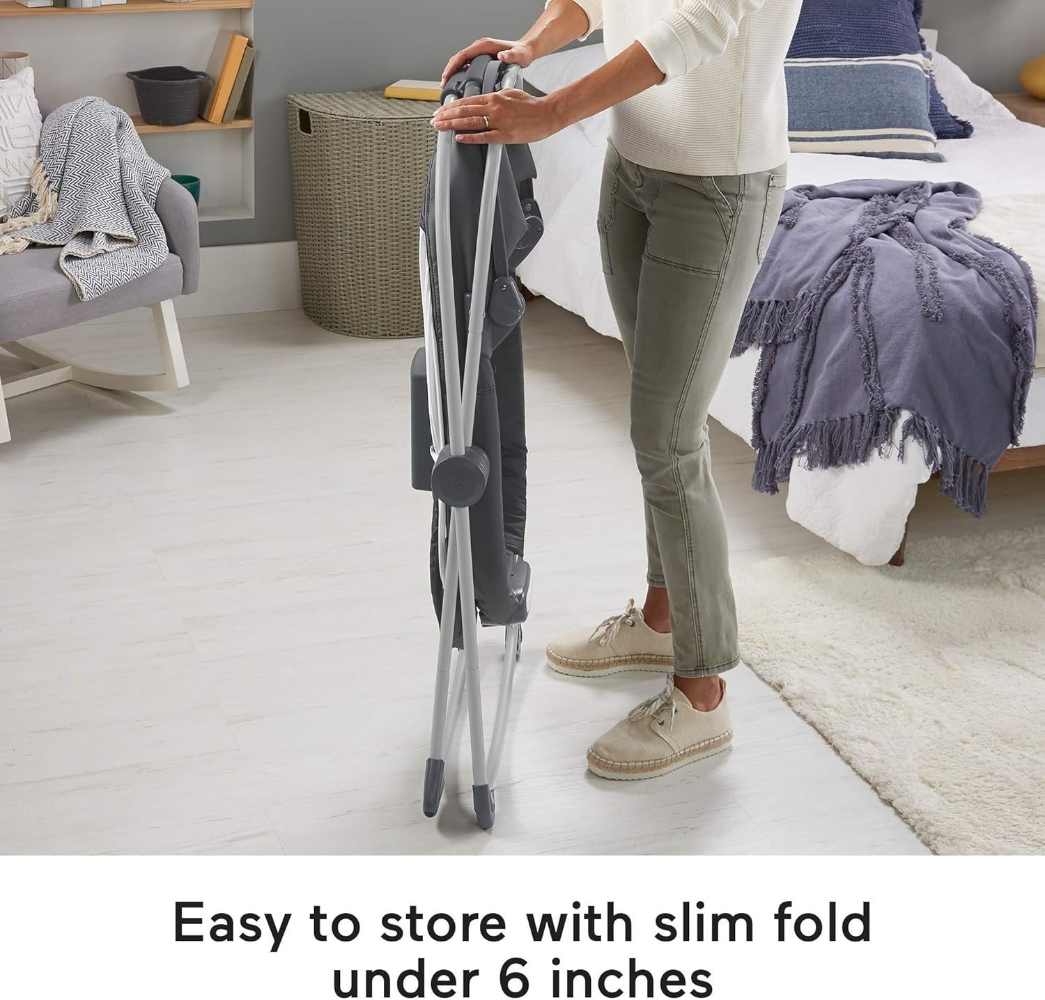 Portable Rocking Baby Bassinet with Lights Music Vibrations Slim Fold Crib