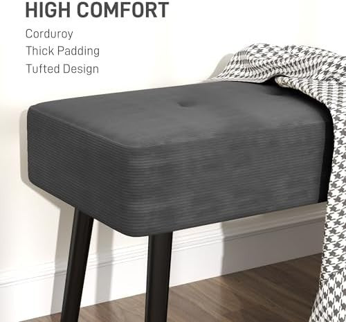 Grey Corduroy End of Bed Bench with Thick Padding & Steel Legs, Living Room