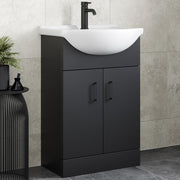 560mm Matt Black Vanity Sink Unit – Freestanding Bathroom Basin Cabinet