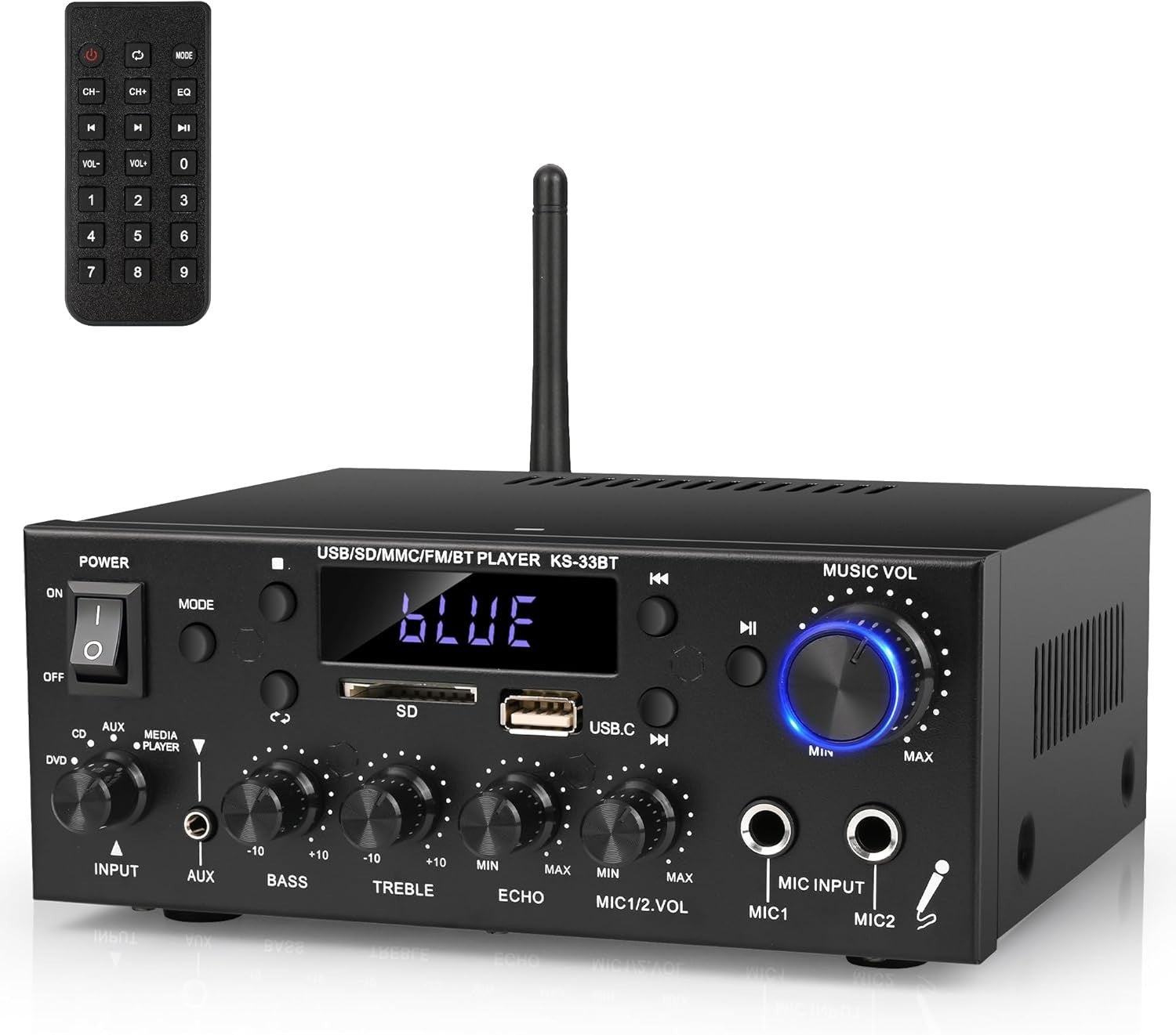 500W Bluetooth 5.0 Stereo Amplifier 2 Channel HiFi FM USB