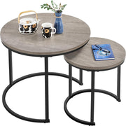 Space Saving Nesting Coffee Table Set Grey Round Side End Tables Engineered Wood