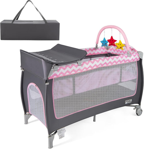 4in1 Travel Cot Baby Bedside Foldable Crib Bassinet Portable Playard Pink