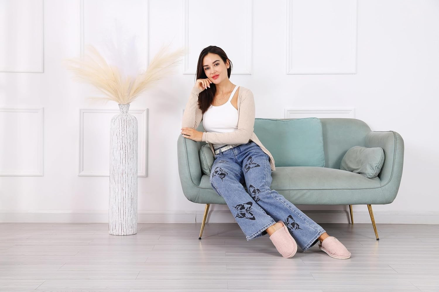 Tall White Floor Vase 85cm Modern Textured Living Room Corner Decor