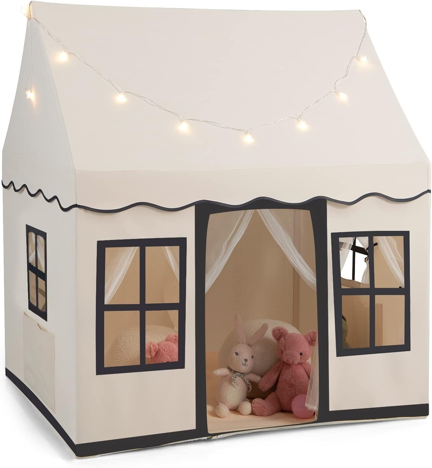 Large Kids Indoor Castle Tent With Star Lights Washable Floor Mat
