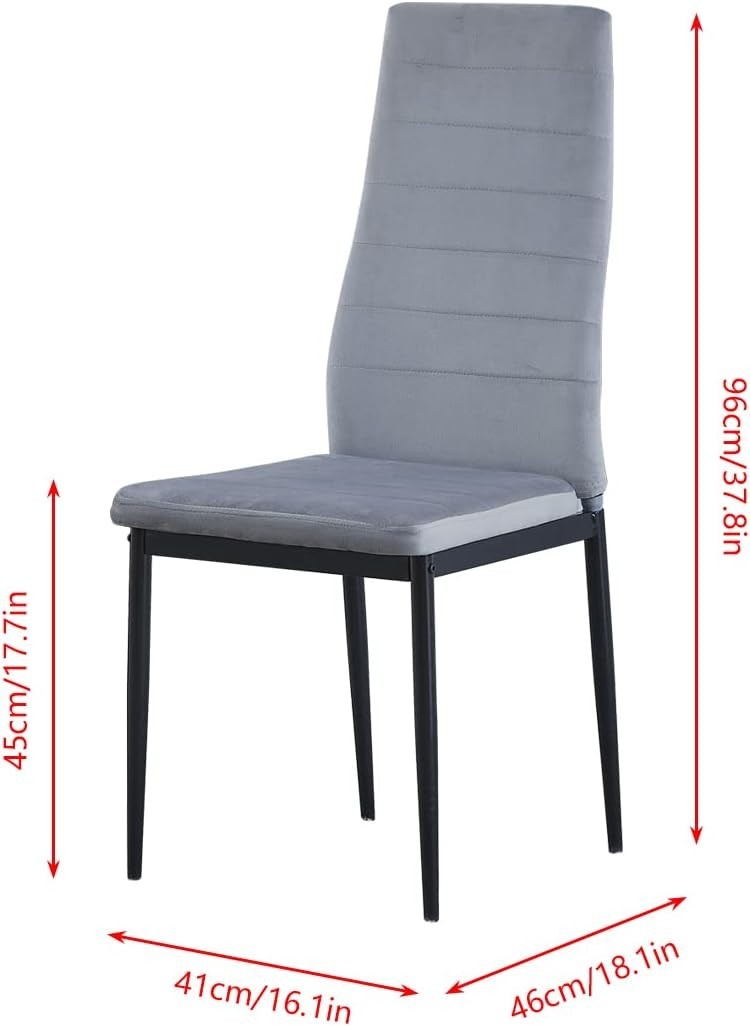 Compact Round Glass Dining Table with 4 Grey Velvet Chairs | Kitchen Set