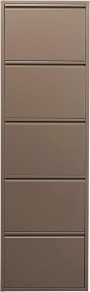 Slim 5-Drawer Shoe Cabinet Taupe– Space-Saving Metal Tilt Rack 170x50x15cm