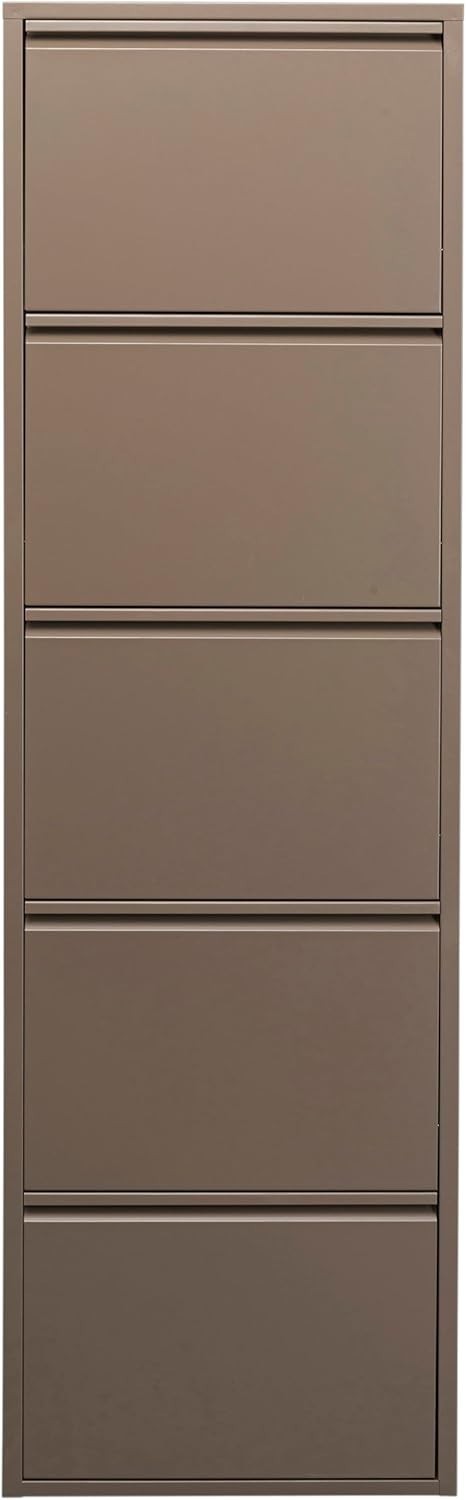 Slim 5-Drawer Shoe Cabinet Taupe– Space-Saving Metal Tilt Rack 170x50x15cm