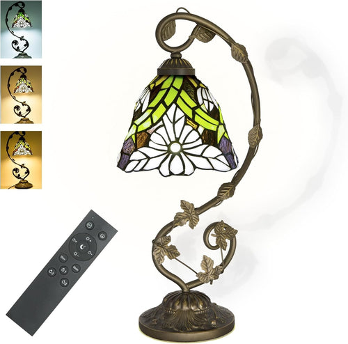 Stained Glass Table Lamp Dimmable LED Remote 3 Light Modes for Bedroom