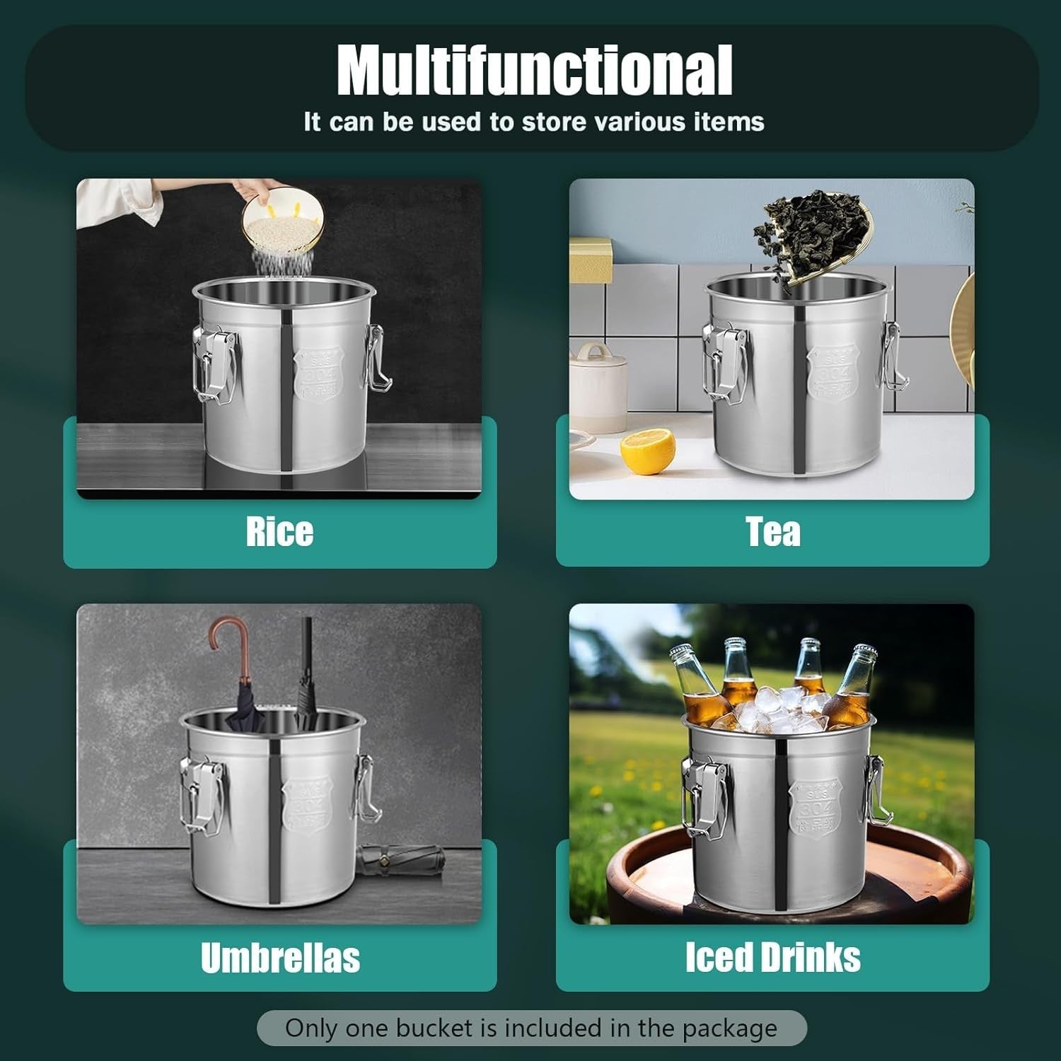 12L Stainless Steel Airtight Rice Grain Storage Bin