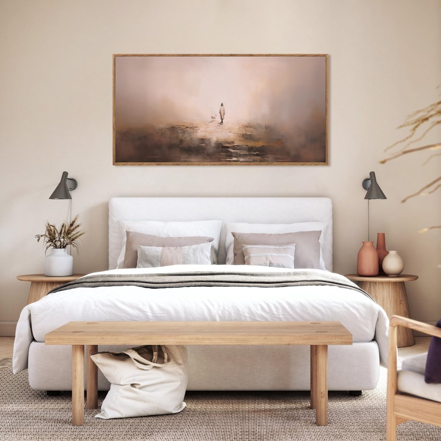 Jesus Christian Wall Art Lost Sheep Parable Framed Canvas Faith Decor 20x40