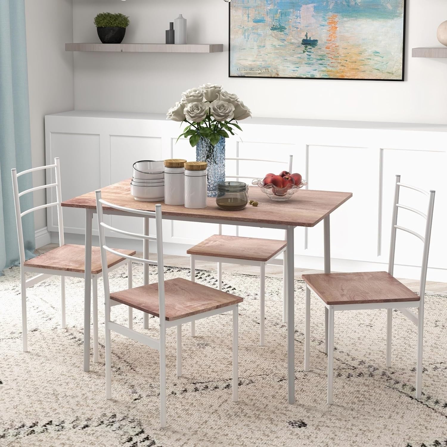 Space-Saving 5-Piece Dining Set with Steel Frame & Wood Table – Compact Fit
