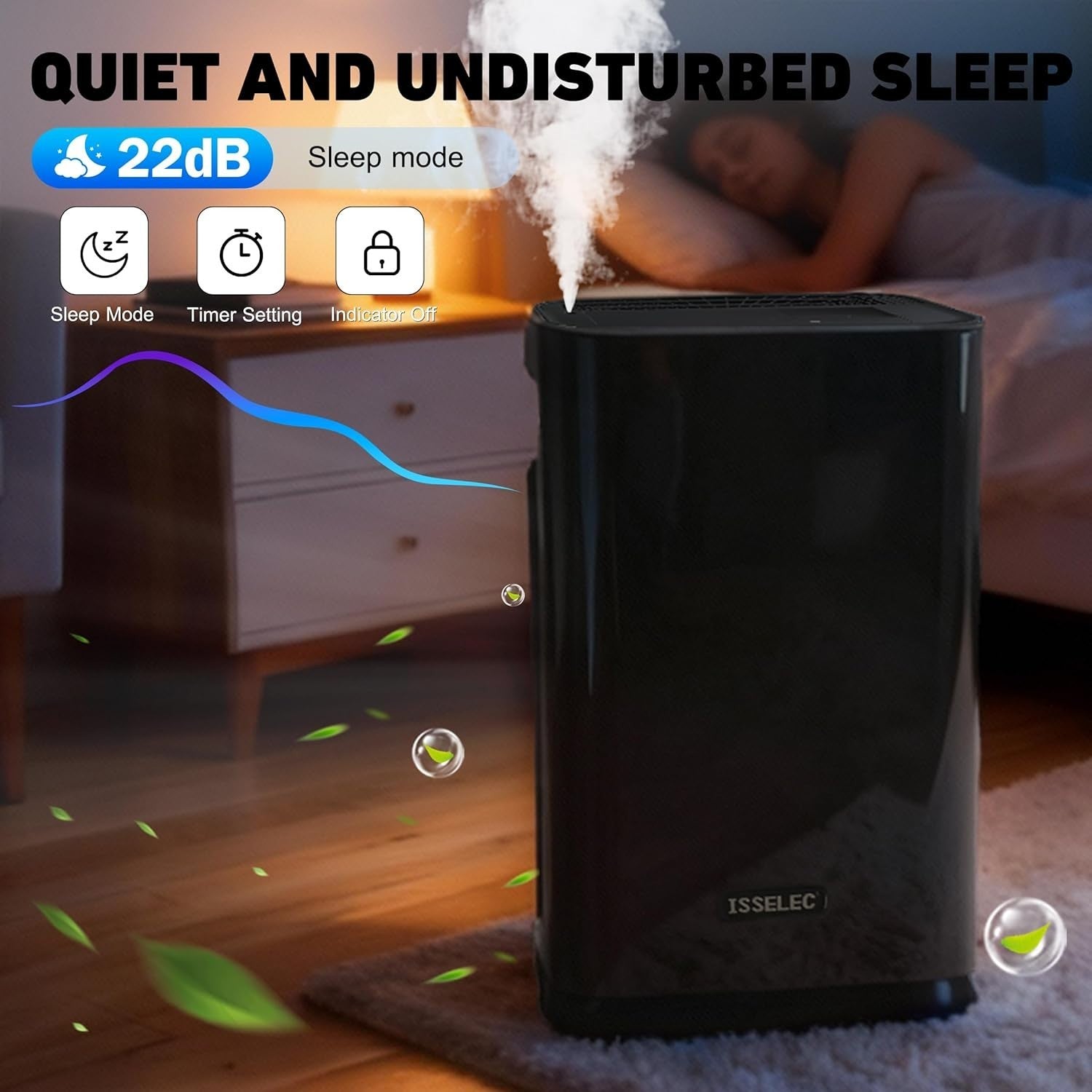H13 HEPA Air Purifier CADR 330m³/h 80㎡ Auto Sleep Mode Humidifier
