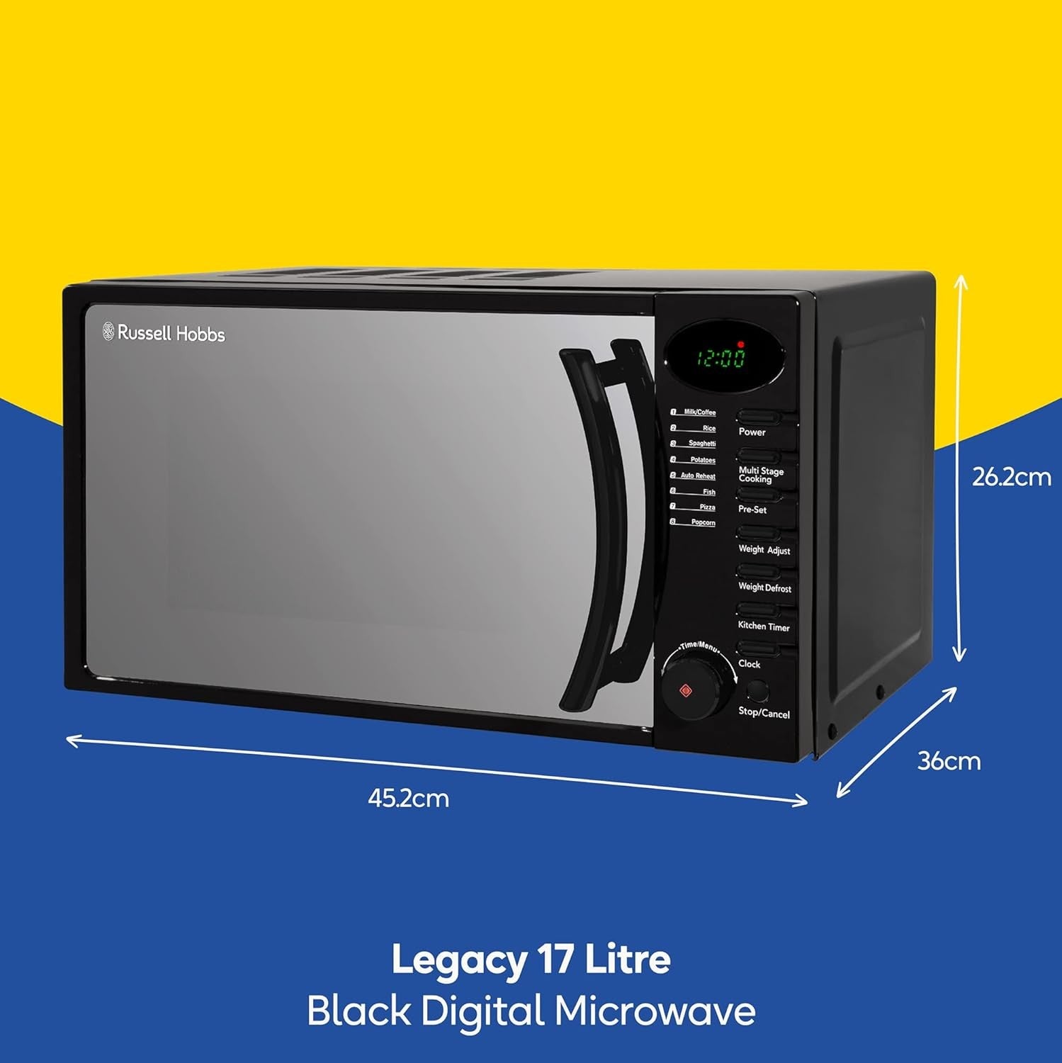 Black 17L Digital Microwave 700W 5 Power Levels Auto Menus