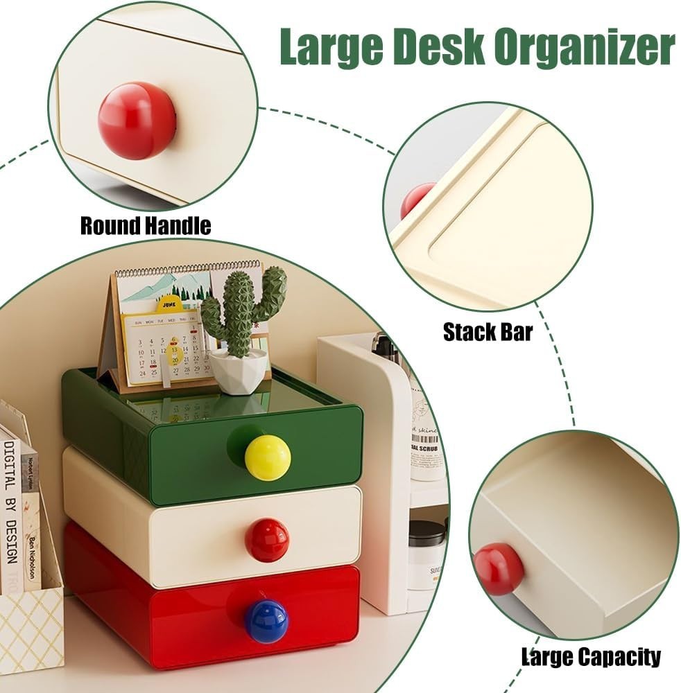 Pack of 4 Stackable Desk Organisers with Drawers – Office & Home Storage