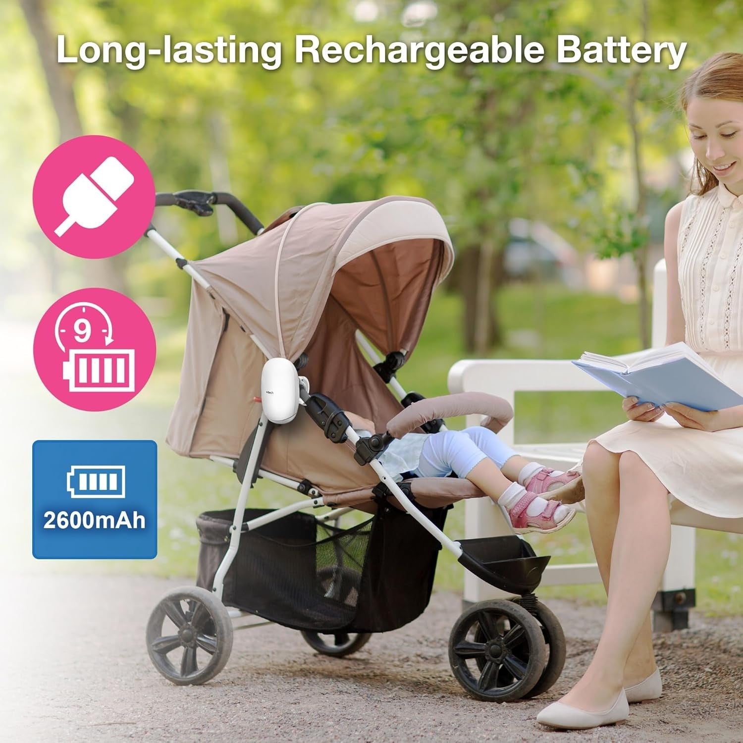 Portable Baby Stroller Rocker with Soothing Songs, Amber Night Light & USB-C