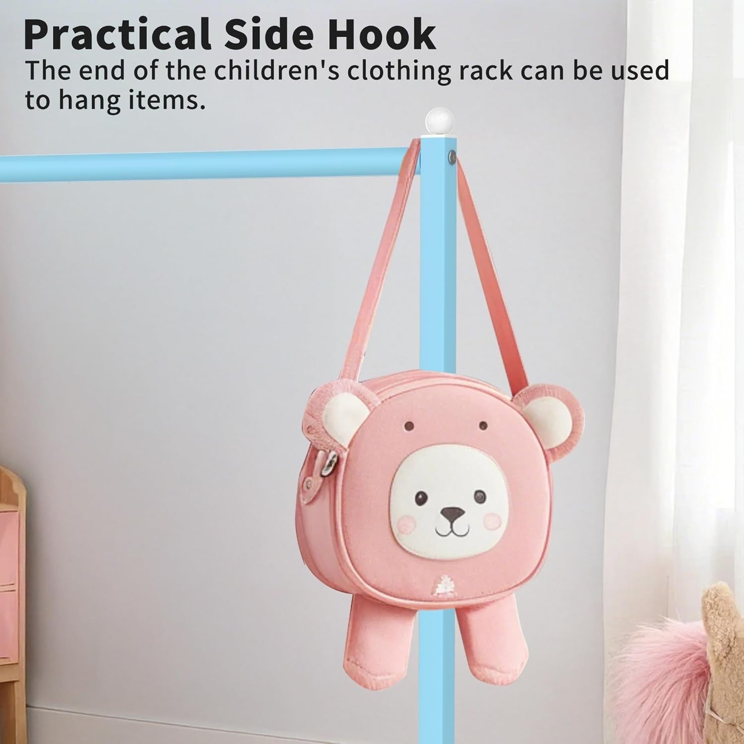 Blue Kids Clothing Rack with Shelf & Adjustable Feet 117cm