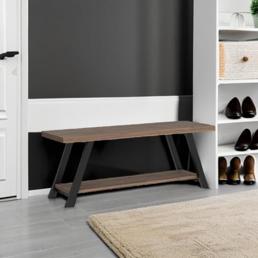 47" Entryway Bench Shoe Rack Wood Metal Storage Seat Farmhouse Natural