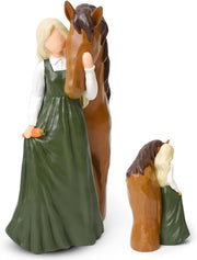 Girl Embracing Horse Figurine | Hand-Painted Resin Statue | Friendship Gift