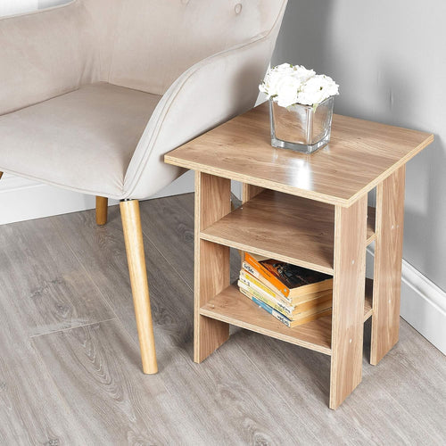 Modern 2-Tier Oak Wooden Side Table – Compact End Table with Storage