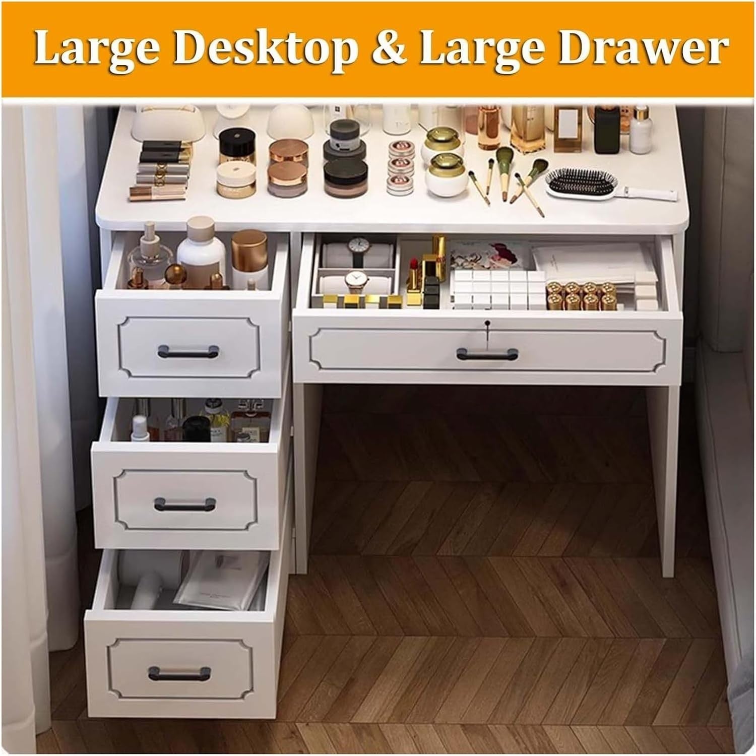 Modern Dressing Table Vanity Desk Set with LED Lights Mirror Stool Drawers Stora