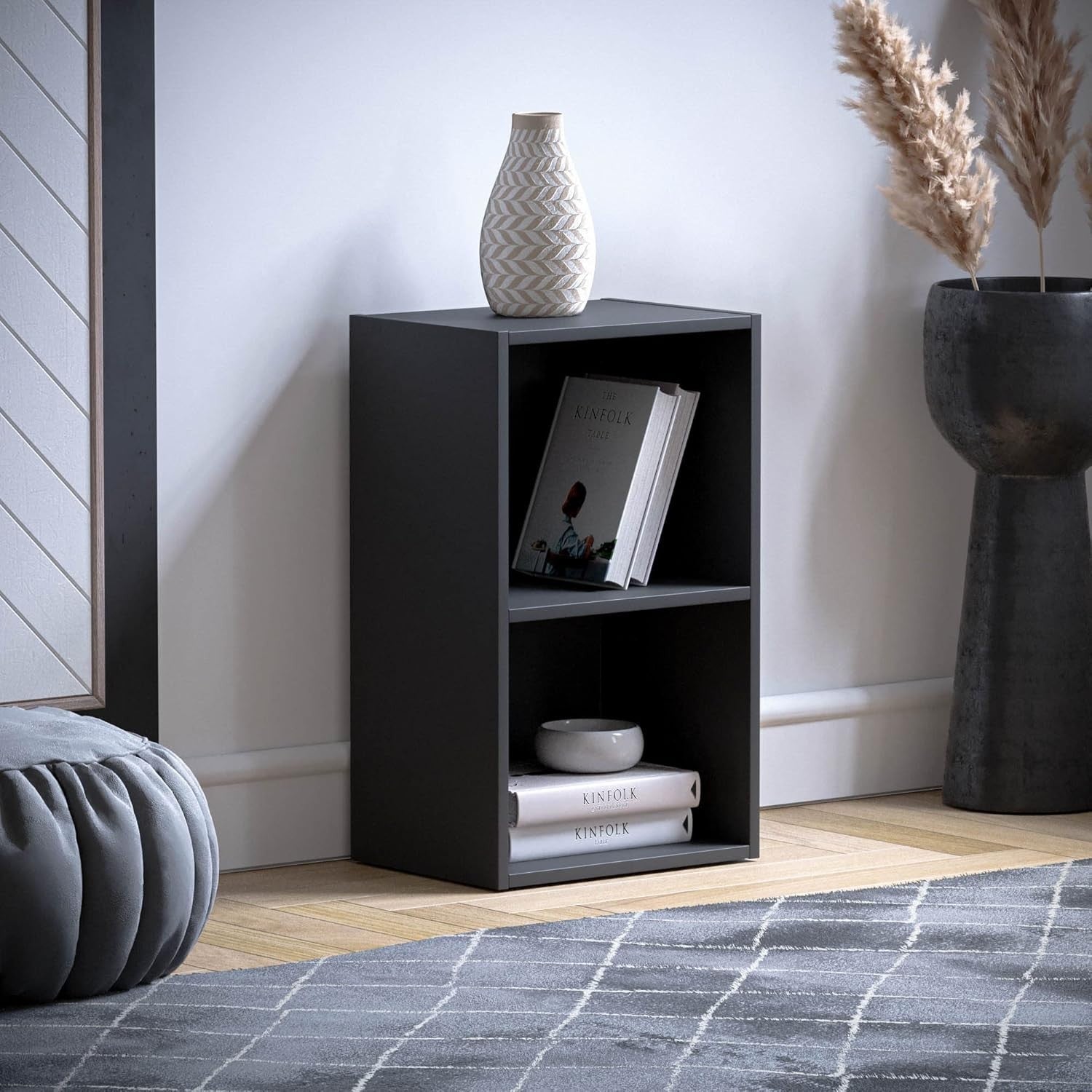 2 Tier Black Wooden Cube Bookcase Small Storage Shelf for Living Room Office