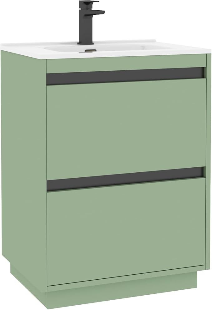 600mm Mint Green Floor Standing Vanity Unit with Basin Sink 2 Drawer Cabinet