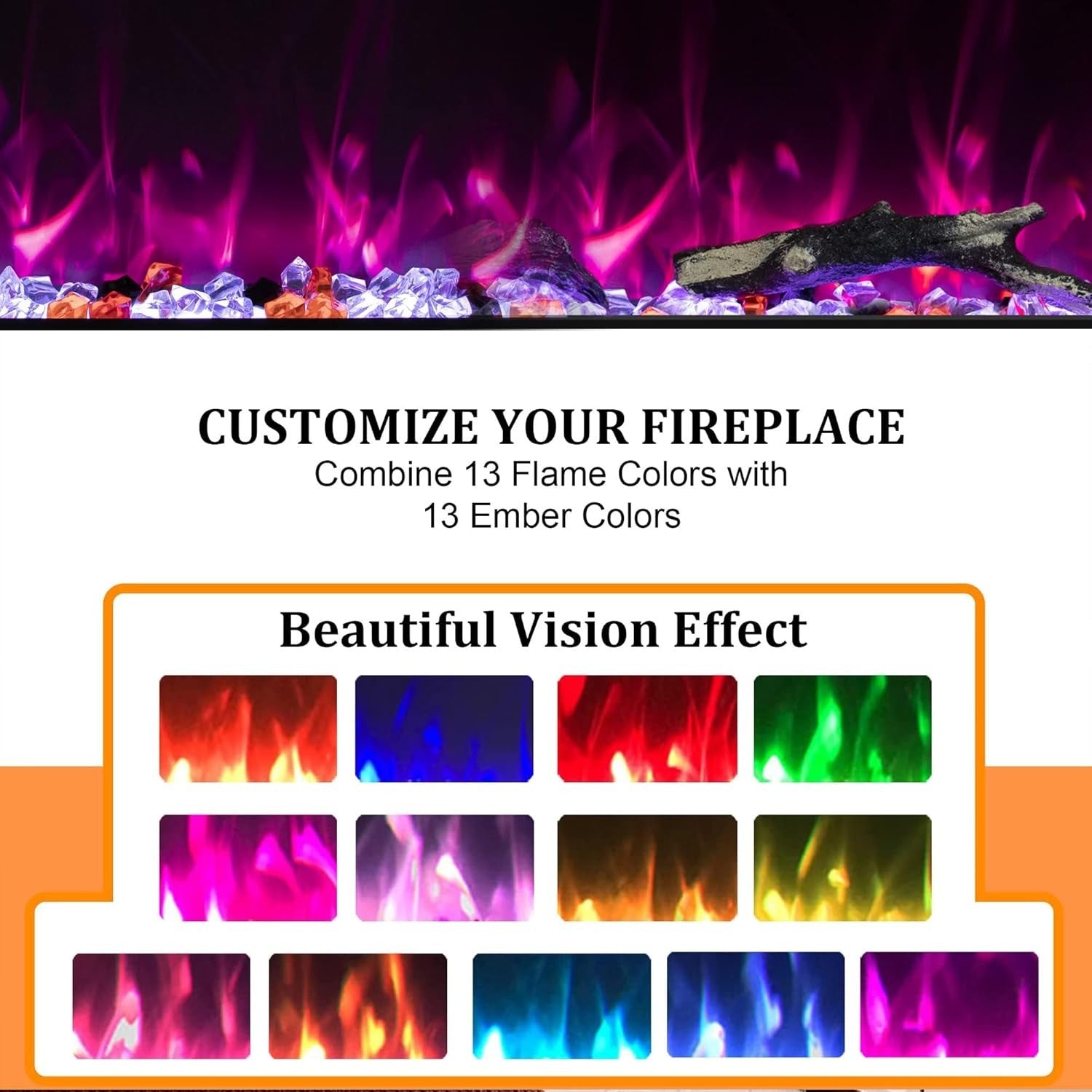 Electric Wall Fireplace 36" Heater LED Flames Remote 1500W Timer Black