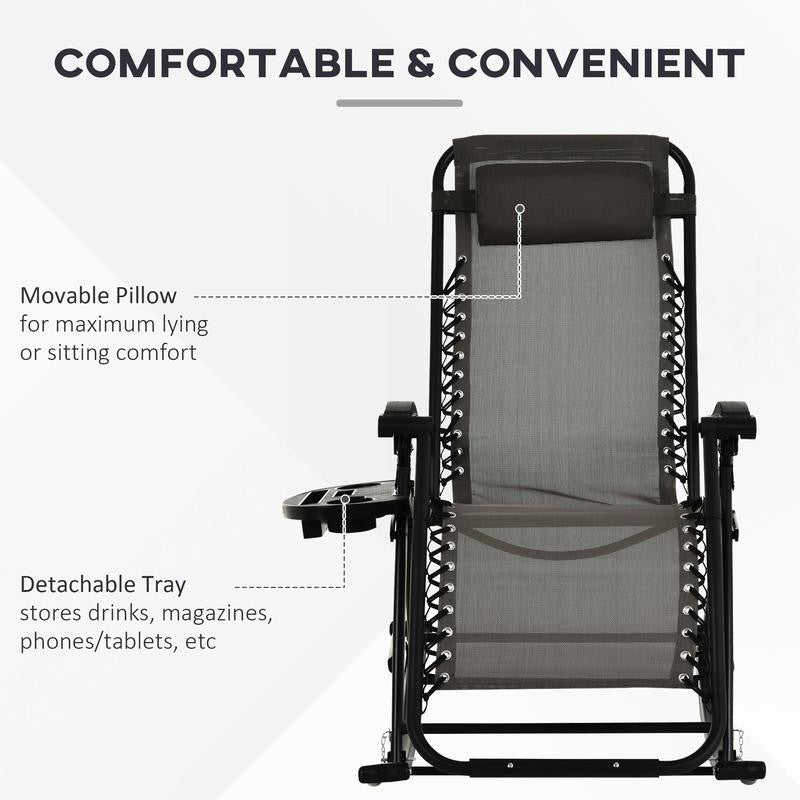 Folding Recliner Rocking Chair Zero Gravity Garden Lounger Cup Holder