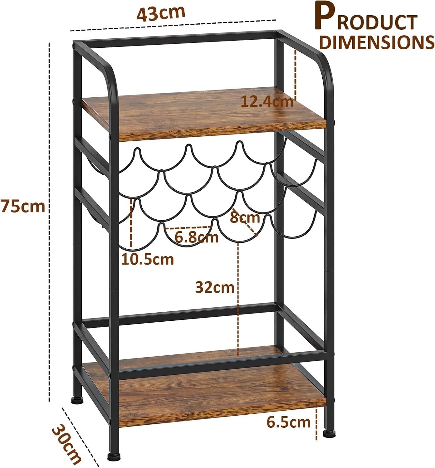 Free Standing Wine Rack with Shelves & Table Top 8 Bottle Storage Metal Wood Bar