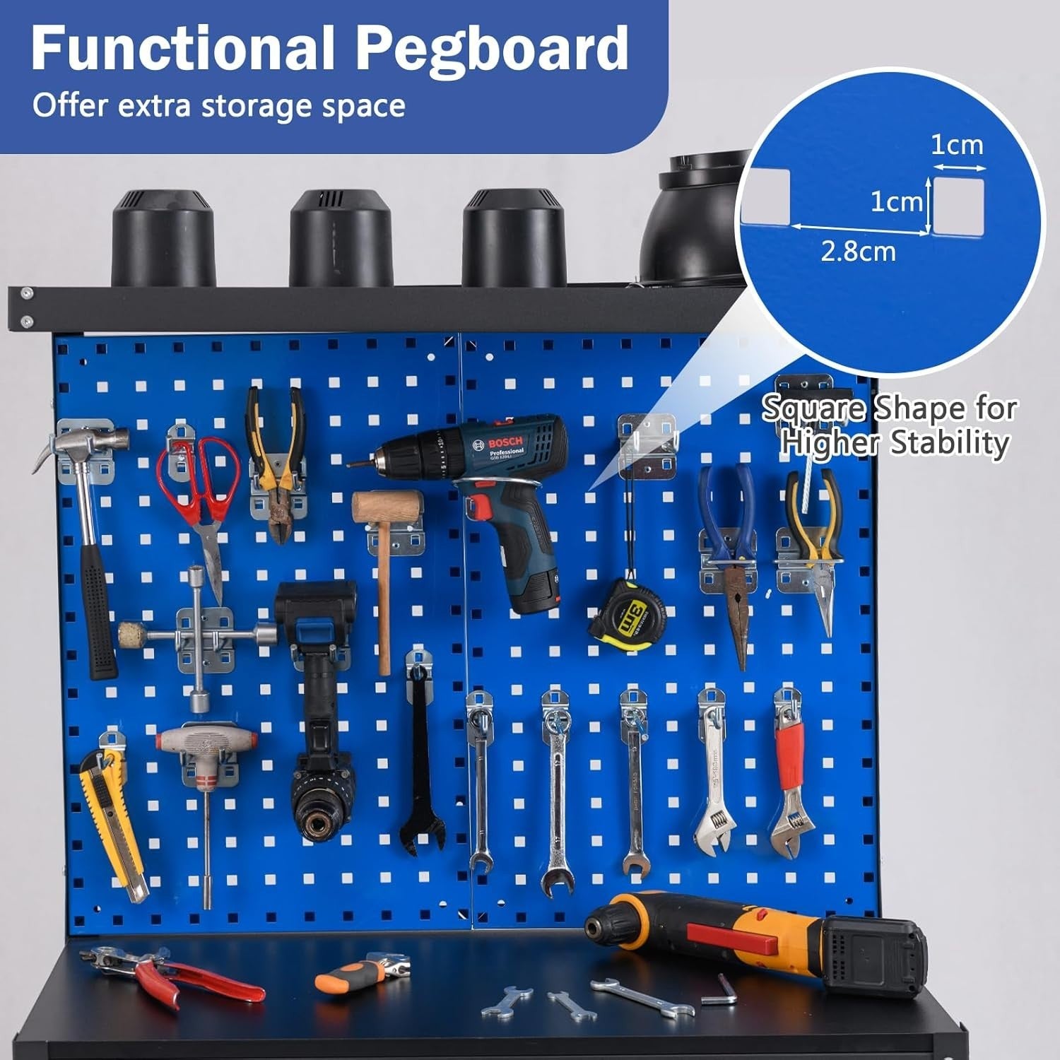 Heavy Duty Garage Workbench Pegboard Drawer Hooks Tool Station 81x41cm