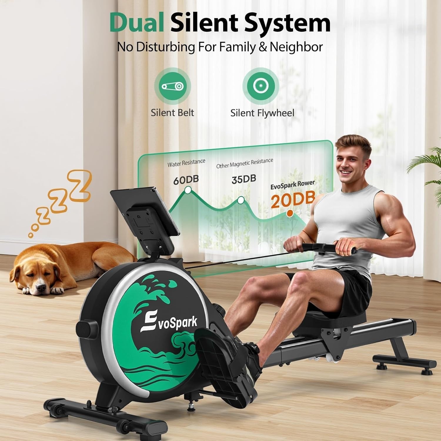 Silent Magnetic Rowing Machine 16-Level Dual Rail Foldable Rower 350lb Capacity