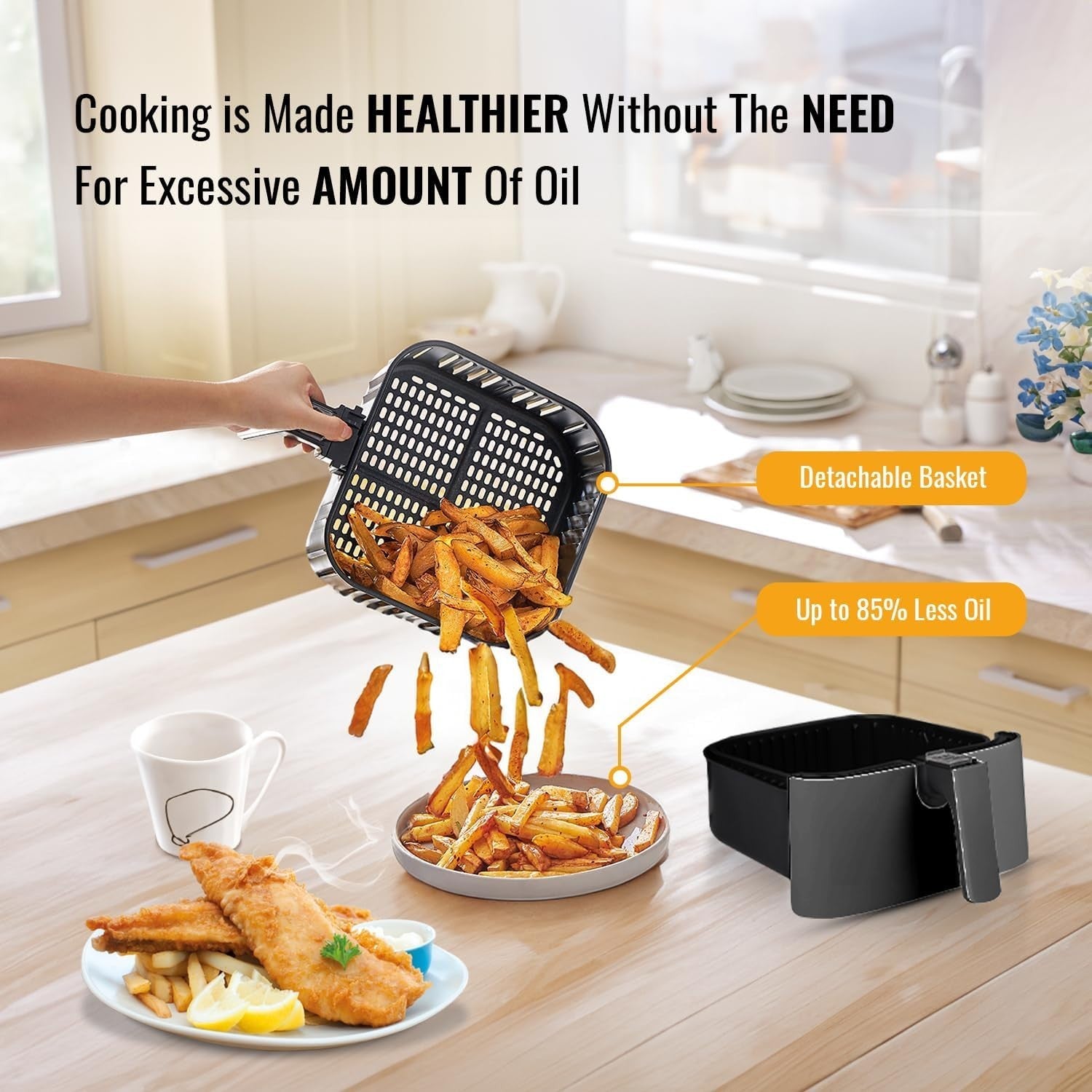 5.5L Digital Air Fryer 1700W | 7 Presets Healthy Oil-Free Cooking + Recipe Book