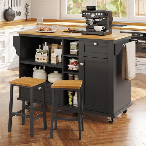 Kitchen Island Cart on Wheels with Drawers, Cupboards & Solid Worktop