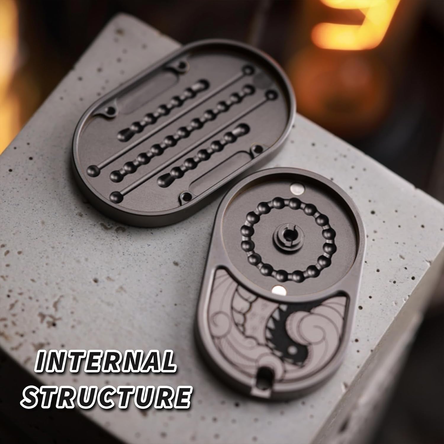 Titanium Fidget Slider Dragon Engraved Click Stress Relief EDC Toy
