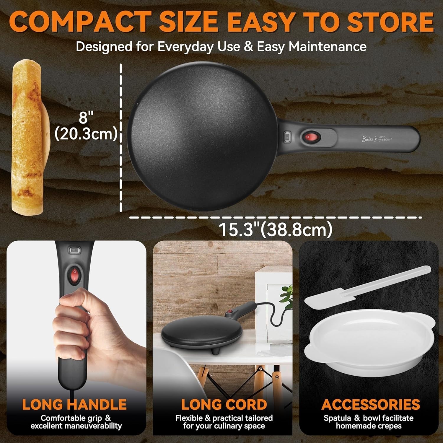 20cm Electric Crepe Maker | Non-Stick Surface, Keep Warm Setting, UK Plug