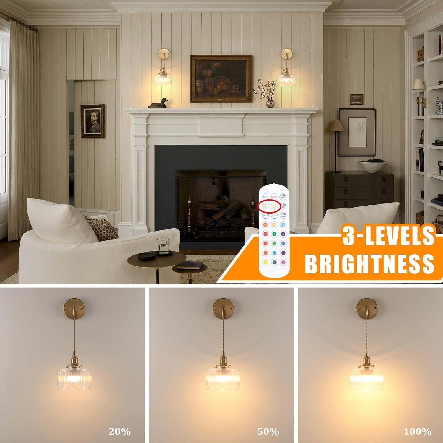 Vintage Wall Sconce Light Battery Operated Glass Lamp Rechargeable LED