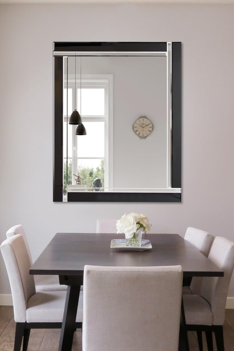 Large Black Double Bevelled Glass Wall Mirror 144x115.5cm Elegant