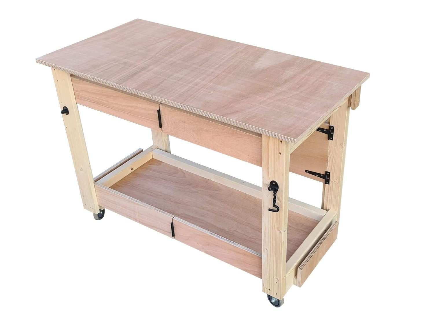 Folding Mobile Workbench Eucalyptus Hardwood Top, Heavy Duty Space-Saving Table