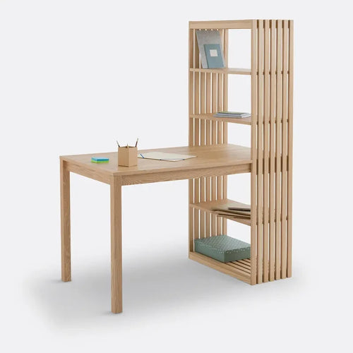 Reversible Bookcase Desk Ash Veneer Home Office Table 119x155x70cm