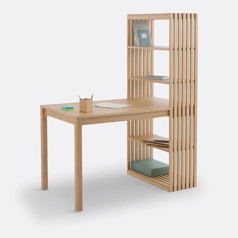 Reversible Bookcase Desk Ash Veneer Home Office Table 119x155x70cm